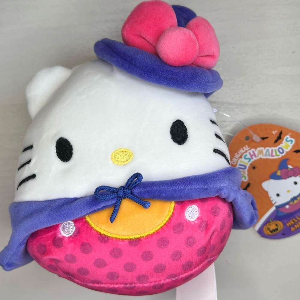 Hello Kitty Mini 7” Squishmellow Halloween Witch  Toy - Pink, Purple, and White